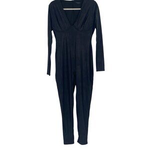 Naked Wardrobe Black Coated Faux Leather Jumpsuit Sculpt Size XL